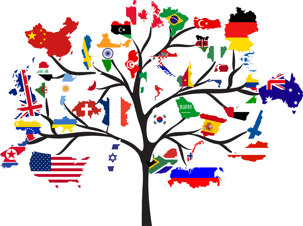 Arbres avec différents drapeaux nationaux